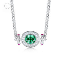 wholesale Metal material first - MuJing Jewelry New Simulated Paraiba High Carbon Diamond Necklace for Women 9*11mm Oval Creative Cuban Chain-N148 Para Necklace 925 Silver