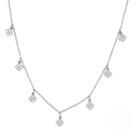 wholesale S925 Sterling Silver Four-leaf Clover Paved Zircon Layering Choker Necklace-Platinum