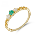 wholesale 18K gold artfully crafted geometric solitaire emerald and full-cut diamond ring for timeless elegance-0-0