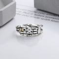 wholesale S925 Sterling Silver Exaggerated Knuckle Skeleton Head 3D Pattern Hip-Hop Open Ring-0-1