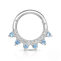 wholesale S925 Sterling Silver Open Nose Ring With Zircon For Cartilage Piercing-Single platinum-aquamarine diamond