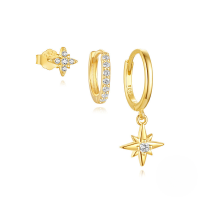 wholesale S925 Sterling Silver Geometric Zircon-encrusted Hoop Earring Set For Daily Wear, A Classic And Elegant Hot-seller-3-piece set, gold#4&gt;925 silver