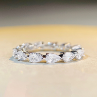 wholesale S925 Sterling Silver Cross-Border Hit European and American Fashion Women's Single-Row Waterdrop Full Diamond Pear-Shaped Diamond Ring Jewelry Wholesale-White Diamond-CBJZ161 No.6