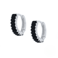 wholesale S925 Sterling Silver Ins Hoop Earrings With Rectangular Zircon, Women's Fashion Earrings-White Gold-Black Diamond 925 Silver