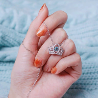 wholesale S925 Sterling Silver Elegant Crown Dynamic Necklace, Fashionable and Luxurious Versatile High-end Elegant Collarbone Jewelry-925 Silver Crown Smart Red Stone-Rose Gold 925 Silver