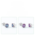 wholesale S925 Silver Korean Fashion Cultivated Alexandrite Earrings Women's Simple Four-Prong Stud Earrings Versatile Elegant Wholesale-0-3