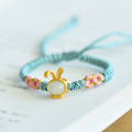 wholesale Gold-plated 925 Sterling Silver with Hetian Jade Inlaid Rabbit Zodiac Flower DIY Hand-Braided Bracelet for Women-0-1