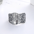wholesale Sterling Silver S925 Wide Irregular Surface Vintage Thai Silver Ring with Ins Concave-Convex Hammered Textured Open-End Niche Design-0-1