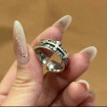 wholesale Sterling silver retro cross ring, trendy European and American brand, unique and stylish niche design, high-end adjustable open ring-0-3