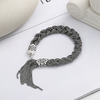wholesale S925 sterling silver handmade braided dreadlock bracelet in punk unisex street style fashion accessory-240SM/approx. 27.2g>925 silver