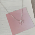 wholesale S925 Sterling Silver Sweet and Elegant Knot Bow Necklace with Irregular Design, Unique Fashion Choker Collarbone Chain-0-2