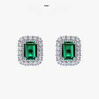 wholesale S925 silver hot-selling bestseller rectangular 8*10 full bezel-set 4ct high-carbon diamond earrings with luxurious charm-Green【E-1994】>Main Stone 8*10