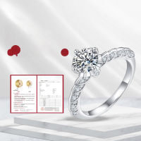 wholesale S925 Sterling Silver Set with 1 Carat Round Moissanite Engagement Ring for Men and Women-1 carat moissanite ring  US size 9 (domestic size 20)