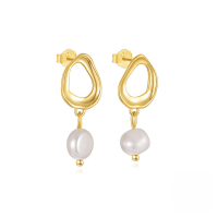 wholesale S925 Sterling Silver Geometric Zircon-inlaid Baroque Irregular Pearl Earrings, A Popular And Uniquely Designed European And American Accessory-Gold#5 925 silver
