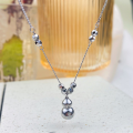 wholesale S925 Sterling Silver Plain Solid Silver Gourd Necklace, Fashionable Chinese Style Niche Design Versatile Collarbone Chain-0-3