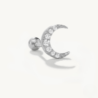 wholesale S925 Sterling Silver Moon Threaded Earring With Zircon, Cross-border Bestseller, Minimalist Ear Bone Stud-Single platinum