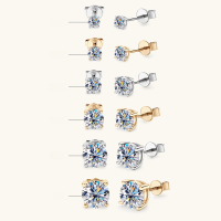 wholesale 10k Gold European and American Fashion Genuine Classic Four-Prong Moissanite Stud Earrings for Women High-End Earrings Wholesale-Gold - 0.1 carat + 0.1 carat  10k gold