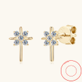 wholesale S925 Sterling Silver European and American Personalized Cool Cross Moissanite Stud Earrings for Women, Small Niche Trendy Starry Sparkle Ear Jewelry Wholesale-0-0