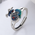 wholesale S925 Sterling Silver Retro Vintage Style Enamel Resin Lotus Koi Coin Purse with Auspicious Meaning Openable Ring-0-1