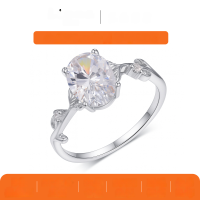 wholesale S925 Silver Oval Moissanite Ring with Leaf Inlay, Niche Design Bestseller-Platinum 2 carat (with certificate)  8 US