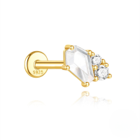 wholesale S925 Sterling Silver Geometric Opal And Zircon Flat Threaded Ear Cuff With Moonstone Fringe-Single gold #7