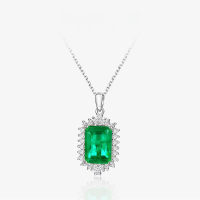 wholesale S925 Sterling Silver New 5ct 10*14mm Rectangle Synthetic Emerald Light Luxury Necklace 40+3cm-Synthetic emerald chain length 40+3cm [P-0337] Chain length 40+5cm