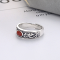 wholesale S925 Sterling Silver Retro Antique Craft with Pattern Accents and Southern Red Agate Ring, Personalized National Style Ring-0-3