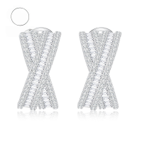 wholesale S925 Sterling Silver Simplified Diamond-Inlaid Ear Clips, Emerald-Cut Simulated Diamond Overlay Ear Studs, Fashionable Simulated Diamond Ear Accessories-E309 Cross Ear Pads 925 Silver