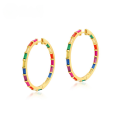 wholesale S925 Sterling Silver Inlaid with Colorful Zirconia Circle Earrings, Summer New European and American Fashion Personality Rainbow Hoop Earrings Manufacturer Wholesale-0-0