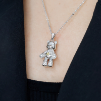 wholesale 925 Silver Original Design Cute Cartoon Bear Necklace for Women, High-End Fashion Jewelry Wholesale, Versatile Trendy Necklace for Women-Platinum 925 silver