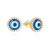 wholesale S925 Sterling Silver Classic Evil Eye Stud Earrings And Necklace Set, Versatile Women's Pendant-Gold-Earrings 925 Silver