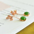 wholesale 925 silver rose gold-plated long earrings with Hetian jade, certified natural green jade earrings for women-0-3