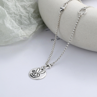 wholesale S925 Sterling Silver Korean-style Unique Small Round Bead Link Chain with Playful Rabbit Pattern Pendant Necklace for Women-YL283/approx. 11.83g 925 silver