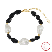 wholesale S925 Sterling Silver Cloud-Pull Jewelry Black Agate Baroque Pearl Beaded Bracelet Factory Wholesale-925 silver
