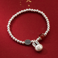 wholesale 999 Silver Matte Rabbit Red Agate Beaded Bracelet Retro Style Women's Jewelry S5887-0-2