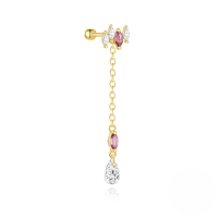 wholesale S925 Sterling Silver Natural Stone Crystal High-end Round Bead Threaded Fringe Ear Crawler-Single gold #6