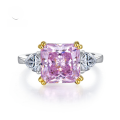 wholesale S925 Sterling Silver New 5ct Cushion Cut Yellow Pink Simulated Diamond Ring for Women-0-0