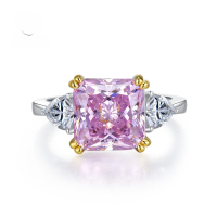 wholesale S925 Sterling Silver New 5ct Cushion Cut Yellow Pink Simulated Diamond Ring for Women-R053 Pink No. 8