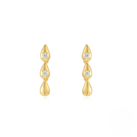 wholesale S925 Sterling Silver Zircon Teardrop Tassel Earrings, French Style-Gold 925 silver