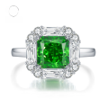 wholesale S925 Sterling Silver New Style 4-Carat Emerald Green Radiant Cut Ring with High Carbon Diamonds, Unique Design and Aesthetically Pleasing-0-0