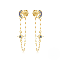 wholesale S925 Sterling Silver Long Tassel Bow Tie Crystal Earrings With Star And Moon-Gold#7&gt;925 silver