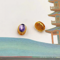 wholesale S925 gold-plated silver oval through-hole natural amethyst calabash DIY semi-finished bracelet and necklace-0-9