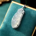 wholesale S925 Sterling Silver Natural High Ice Chalcedony Bean Pod Pendant, Chinese Style Ice-Type White Chalcedony Bean Necklace, Mother's Day Gift-0-2