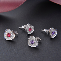 wholesale S925 Silver Embedded Zircon Classic Heart-shaped Earrings, New Korean-style Minimalist Earrings from the Source Factory for Wholesale-Purple earrings-not with silver earrings 925 silver