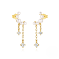 wholesale S925 Sterling Silver Love Moon Zircon Earrings With Pearl Chain Tassel-0-8