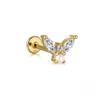 wholesale S925 Sterling Silver Butterfly With Zircon, Pearl, And Spiral Thread Ear Cartilage Stud, 16g Flat Back, Popular In Europe And America-Single gold #6