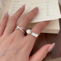wholesale S925 Sterling Silver Women's Fashion Minimalist Interwoven Ring with Natural Pearl,2024-0-2