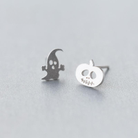 wholesale Sterling Silver S925 Women's Korean-style Fashion Easter Ghost Asymmetric Earrings Personality Pumpkin Ear Accessories E3509-s925 silver pair 925 silver