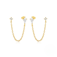 wholesale 925 Sterling Silver Kite Stone Zircon Inlay Stackable Necklace Bracelet Earring Set-Gold-Earrings 925 Silver