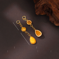 wholesale 925 Sterling Silver Gold-Plated Fittings Inlaid with Natural Amber Teardrop Connecting Chain Extension Tail Chain DIY Bracelet-0-6